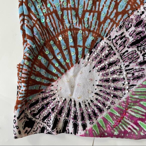 Alberto Makali Beaded Blouse Colorful Vibrant Abstract Geometric Sequin M GUC - Picture 8 of 12